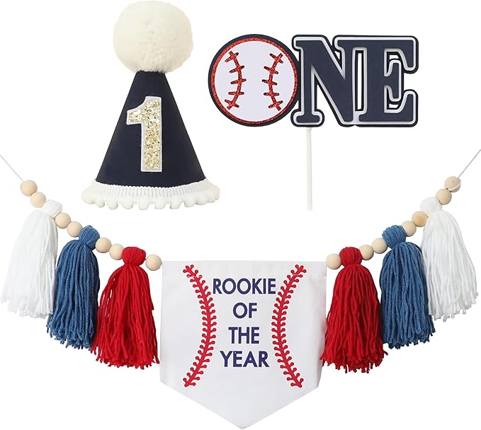 Baseball Baby Boy First Rookie Of The Year High Chair Banner 1st Cake Topper Birthday Party Decorations