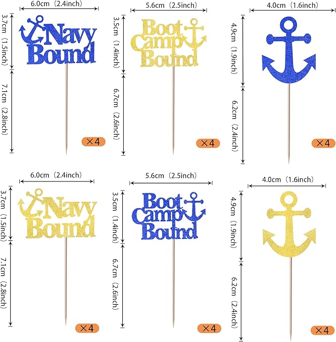 24 Pack Military Themed Cupcake Toppers Boot Camp Bound Cupcake Picks Navy Bound Themed Cupcake Decorations Welcome Ceremony Army Birthday Party Cake Decorations Supplies Blue