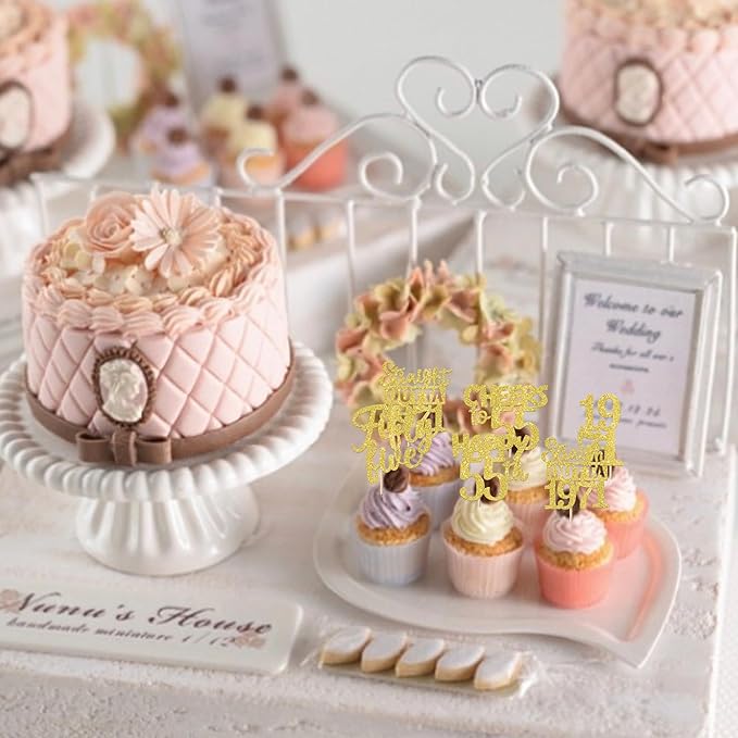 30PCS Straight Outta 1971 Cupcake Toppers Gold Glitter Fifty Five Happy 55th Birthday Cupcake Picks Cheers to 55 Years Cake Decorations for 55th Birthday Anniversary Party Decoration Supplies