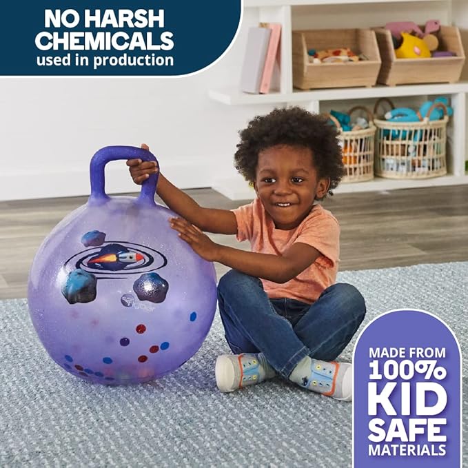 Flybar Hopper Ball for Kids, Inflatable Bouncy Ride-On Ball w/Handle for Indoor & Outdoor Active Play, Includes Pump, Jump Ball Toy for Boys & Girls, Supports Up to 165 lbs, Ages 3+, 18-Inch, Small