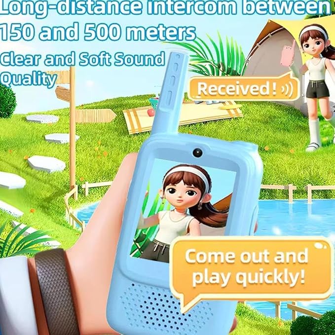 Video Walkie Talkies for Kids,2 Pack Rechargeable Video Intercom Kids Walkies Talkies, Indoor Outdoor Toys for Family Games, Outside, Camping, Hiking for Boys Girls Ages 3-12