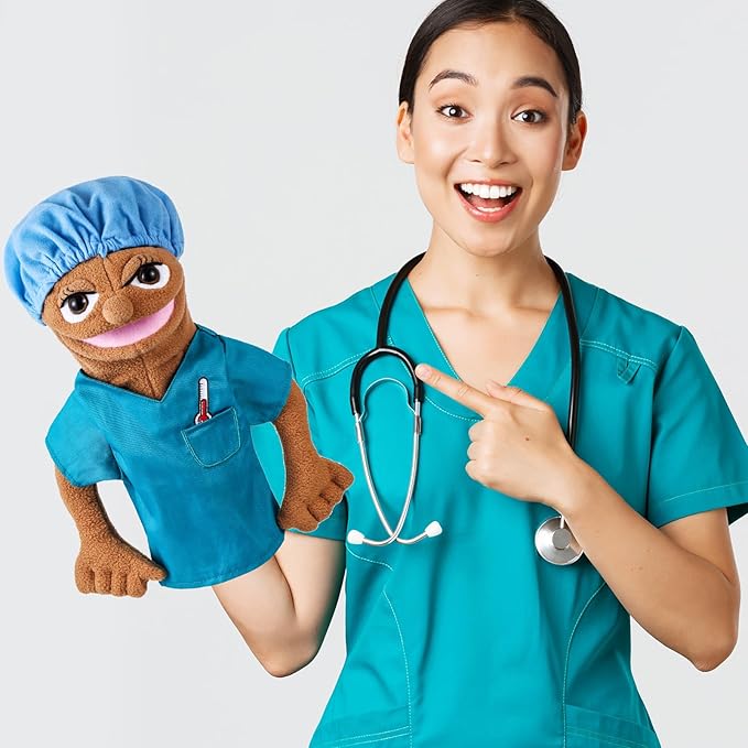 Role Play Hand Puppets Hand Plush Chef Doctor Fireman Pirate Detective Athlete Nurse Worker Hand Puppet Toys Puppets for Kids Storytelling Imaginative Pretend Play Teaching Preschool(Nurse)