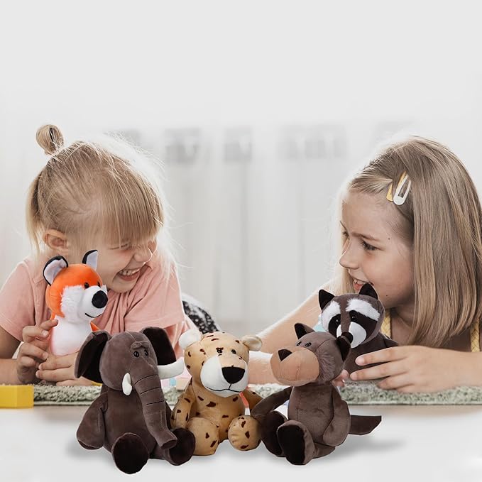 Elcoho 15 Pieces Safari Stuffed Animals Plush Toy 9.8 Inch Jungle Animals Stuffed Toys Cute Zoo Stuffed Animal Plushies Toys for Birthday Party Supplies Gifts Class Award