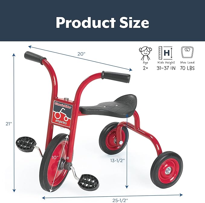 Angeles ClassicRider Kids Tricycle, Toddler Tricycle with Solid Airless Rubber Tires, Kids Bike for Preschools and Daycare, Ages 2+, 13.5" Tall Seat
