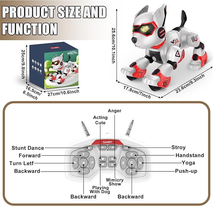 Realistic Robot Toy Puppy, Intelligent Programming Robot Dog, Remote Control and Interactive Gesture Function, Imitate Animal Music and Dance,Nice Gift for Boy or Girl 3-5 5-8 Ages