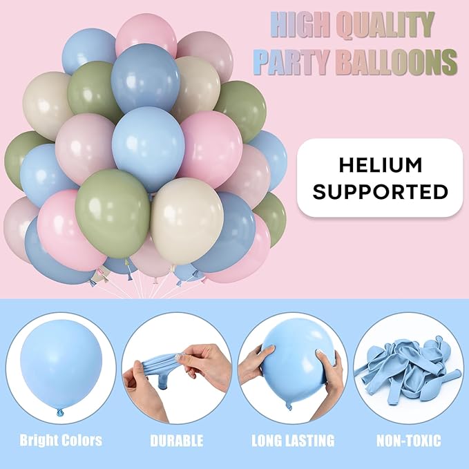 Pink Blue Green Balloons 12inch 60pcs Pale Pink Beige Light Pastel Blue White Sand Dusty Green Helium Latex Balloon Arch Boho Birthday Garden Tea Goose Party Decorations Bridal Baby Shower Wildflower
