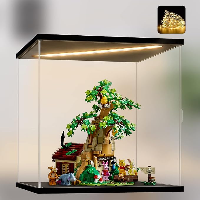 Clear Acrylic Display Case for Disney Winnie The Pooh 21326,LED-Lit Display Box Dustproof Showcase for Collectibles/Trope /Action Figures ( 11.8"x9.8"x11.8"inch)