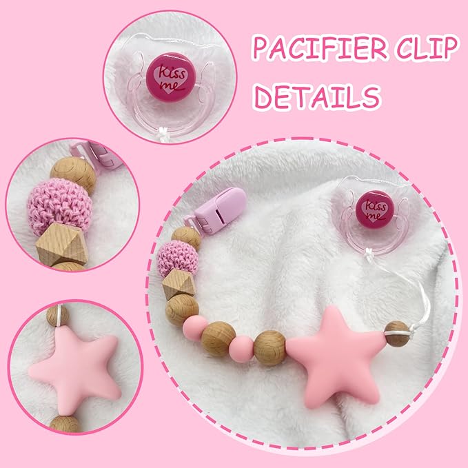 Magnetic Pacifier for Reborn Dolls - Strong Adsorption Star Pacifier Chain Clip - Fits 17-22 Inch Reborn Baby Dolls | Cute Pink Accessory Set