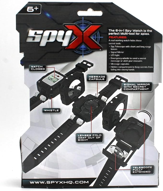 SpyX / 6-in-1 Watch - 6 Function Spy Toy Watch. Includes: Telescope Lenses, LED, Secret Message Capsules, Whistle, Signal Mirror, Hidden Compartment. Perfect Addition for Your spy Gear Collection!