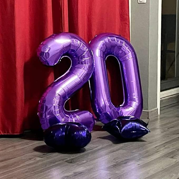 40 Inch Purple Number 20 Digital Balloon,Jumbo Mylar Foil Helium Balloon for 20 Balloons for Birthday Party,Wedding Anniversary Party Decorations