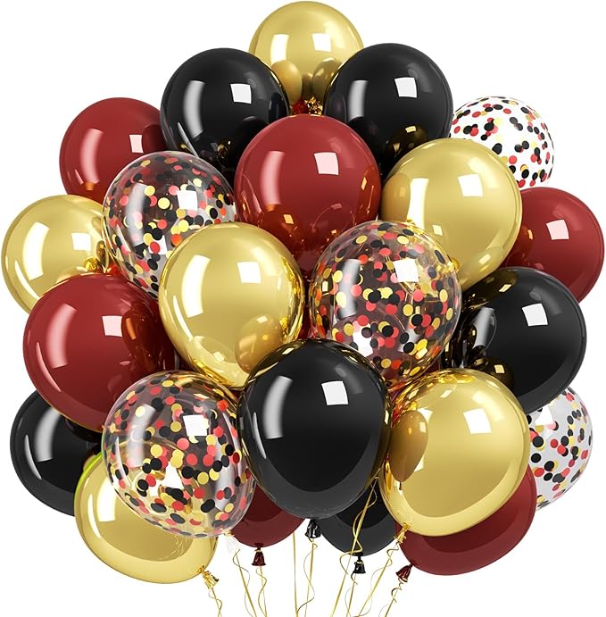 Black Burgundy Gold Balloons,12 Inch Metallic Gold Burgundy Maroon Red Black Latex Confetti Balloon for Kids Baby Shower Party Decoration