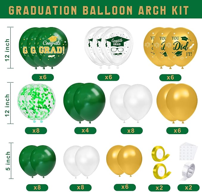 Graduation Decorations 2026 - Green and Gold Graduation Decorations - Set of 4 Balloons Boxes with Letters 2026 GRAD So Proud of You, Congrats Grad Party Decorations for Any Grades