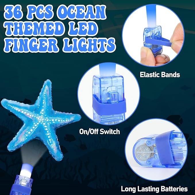 36Pcs Under The Sea LED Finger Lights Animal Party Favors Glow in the Dark Light Up Finger Lights Ocean Themed Toys Bulk for Kids Birthday Party Goodie Bag Stuffer Birthday Gifts Classroom Prize