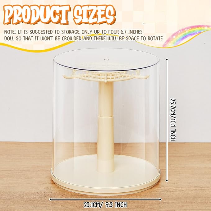 Weysat Rotating Doll Display Case, Clear Transparent 360° View Dustproof Showcase for 5.9-6.7 Inch Collectible Figures, Box Toys & Keychains (No Dolls)
