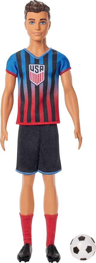 Barbie Careers USSF Soccer Fashion Ken Doll Dressed in Removable Sport-Themed Outfit & Shoes with Accessories