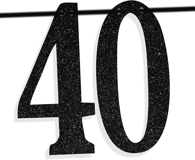 Black Glitter Look at You Turning 40 & Sh*t Banner, Happy 40th Birthday/Level 40 Unlocked/Cheers to 40 Years, Funny 40th Birthday Party Decorations Supplies