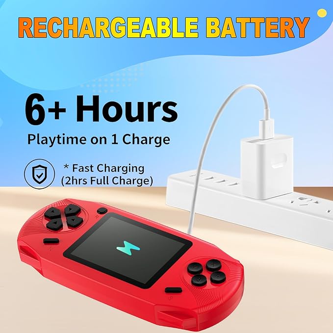 16 Bit Handheld Games for Kids Adults 3.0'' Large Screen Preloaded 220 HD Classic Retro Video Games USB Rechargeable Seniors Electronic Game Player Birthday Xmas Present (Red)