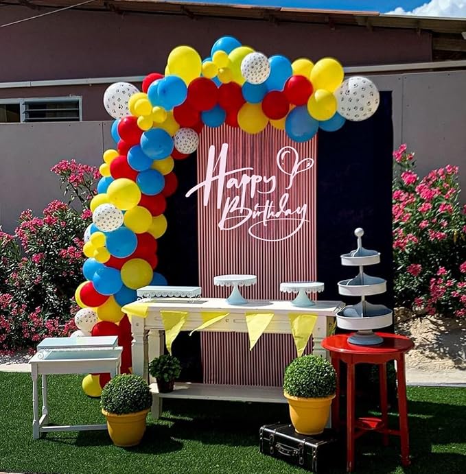 Paready Balloons Set - 50Pcs Red, Yellow, Blue, Dusty Blue Latex 12 Inch Balloons for Birthday Party Supplies