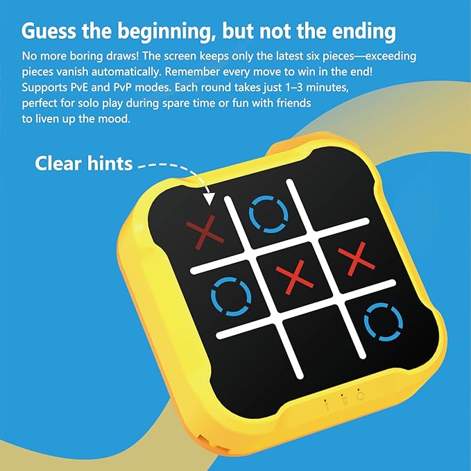 Tic Tac Toe Bolt Game, 3-in-1 Handheld Puzzle Console for Memory & Education, Portable Travel Board Games for Kids Adults, All Ages Birthday Gift (Orange)