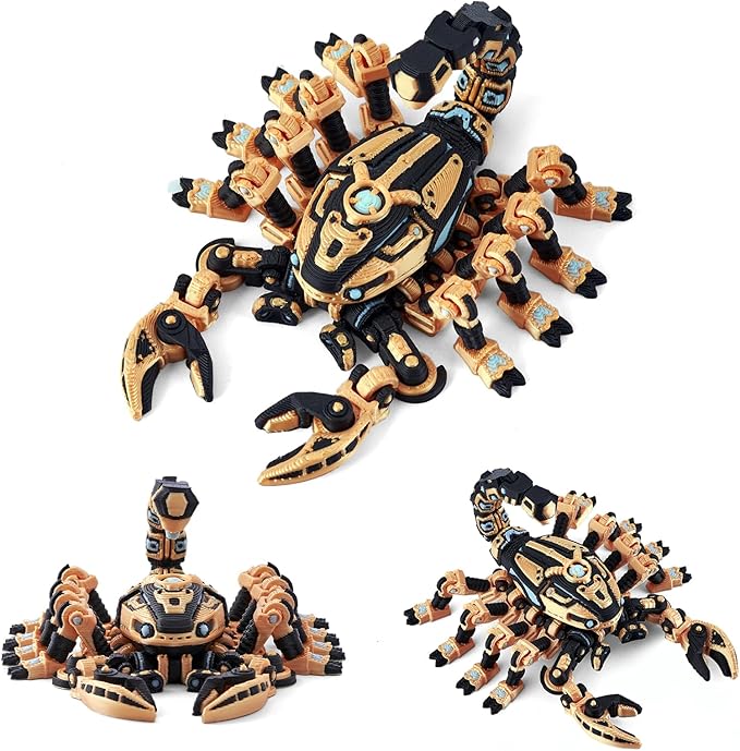 3D Printed Robotic Scorpion Figure – Steampunk and Cyberpunk Mechanical Sci-Fi Design, Movable Limbs and Tail
