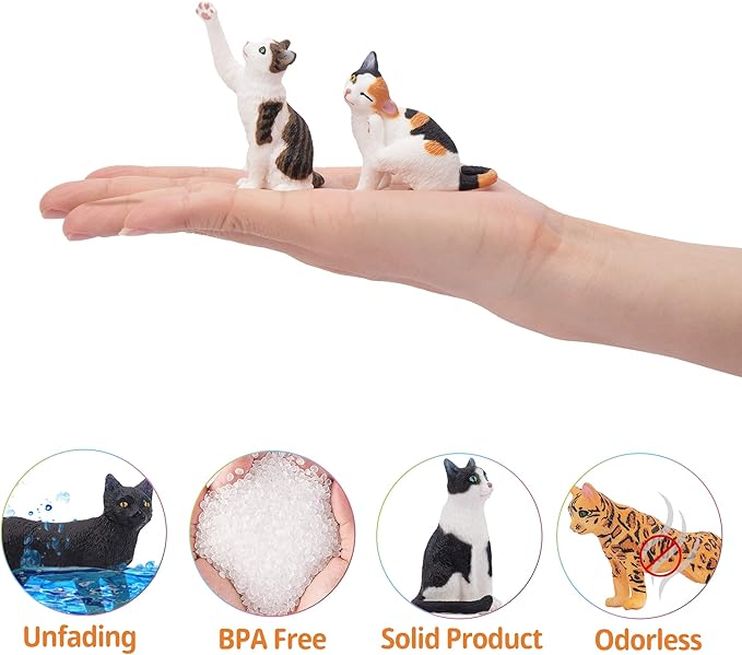Toymany 8PCS Realistic Cat Figurines, Educational Cat Figures Toy Set, Kitten Cake Topper Easter Egg Birthday Gift for Kids Boys Girls Children