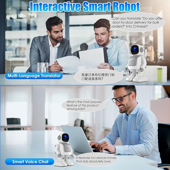 iMounTEK AI Robot Smart Interactive Learning Dancing Robot Telling Story Singing Music Programmable Moves Voice Assistant for Gift/Grey