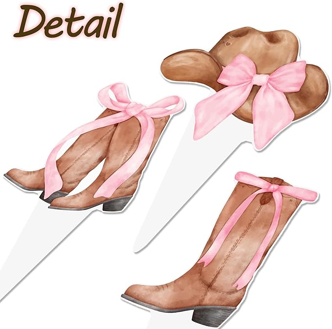 Cowgirl Boots and Hat Pink Bow Cupcake Toppers Coquette Cowgirl Cake Decorations 48PCS Boots and Hats Cupcake Picks Western Cowgirl Birthday Decorations for Girls Wild West Rodeo Party Supplies