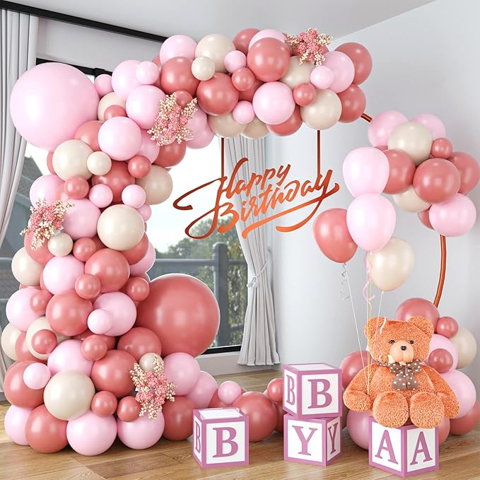 Pink Apricot Balloon Garland Arch Kit,Retro Pink Macaron Pink Apricot Latex Balloons for Baby Shower Wedding Birthday Graduation Anniversary Bachelorette Party Background Decoration