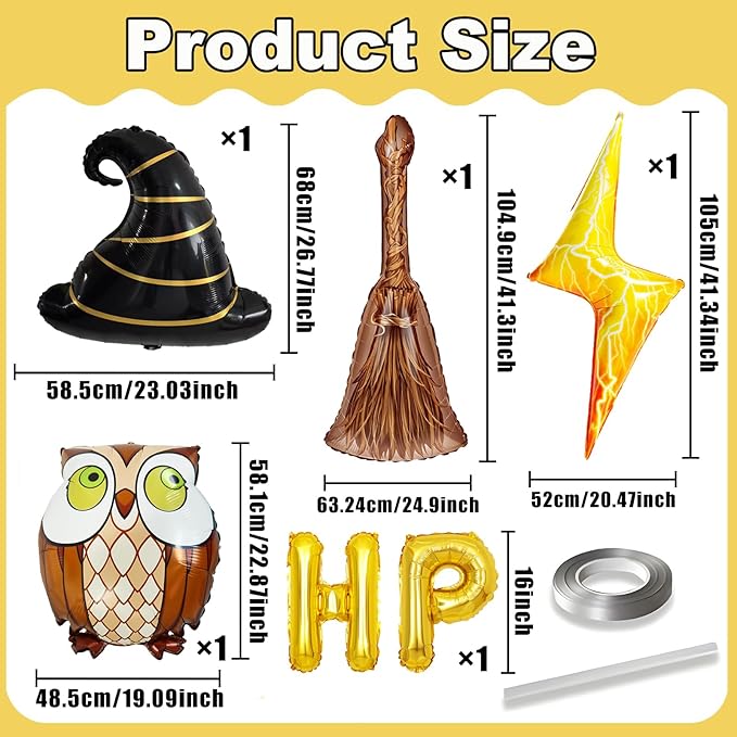 6pcs Magical Wizard Hat Balloons Hary Balloons Broom Balloon for Magic Themed Birthday Decorations Wizard Party Decor Magic Poter Decor Graduation Party Poters Baby Shower Party Supplies