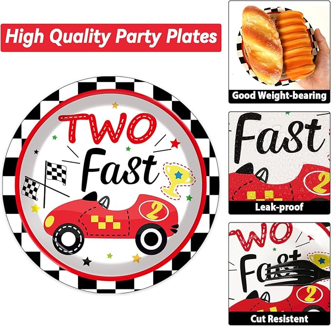 50 Guests Two Fast Birthday Plates and Napkins Party Supplies Racing Car Party Decorations Disposable Tableware Set Race Car Dinnerware Favors,200PCS