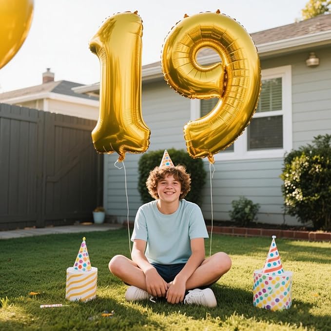 40 Inch Gold Balloon Number 19 Balloon,Jumbo Mylar Foil Helium Balloon for 19 Birthday Digital Balloons for Birthday Party,Wedding Anniversary Party Decorations