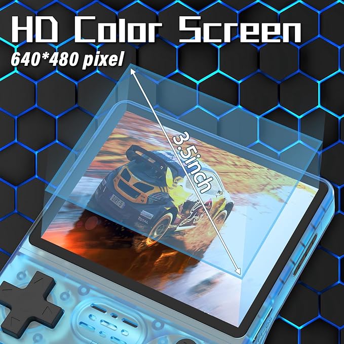 FHYRGF[30000 in 1] R40S PRO Handheld Game Console 3.5 inch IPS Screen Mini Retro Console 3800mAh Portable Pocket Arcade 12+ Mainstream Emulator 256G TF Card Transparent.(Blue)