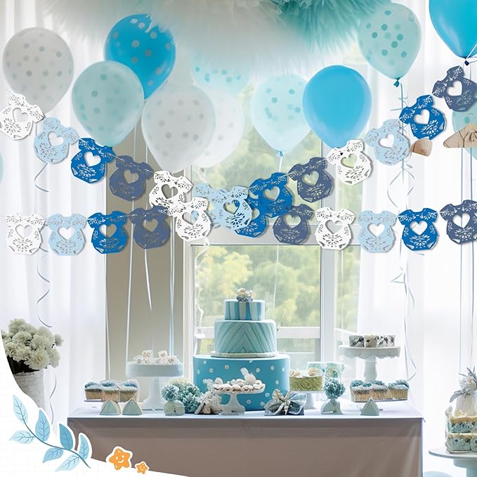 2 Pack Cielito Lindo Papel Picado Baby Shower Banner Decoration, Mexican 24 Pcs Bodysuit Card with Hanging String Fiesta Garland for Gender Baby Shower Party Supplies (Novel Color)