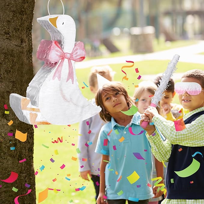 Pink Goose Piñata 3D Goose Birthday Decoration with a Blindfold and Bat for Kids Girls Boys Gift Holiday Piñata Party Baby Shower Supplies