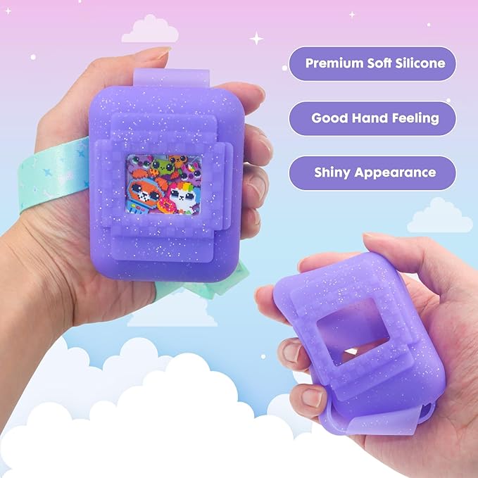 Silicone Cover Case for Bitzee Interactive Toy Digital Pet, Silicone Protective Cover for Bitzee Virtual Electronic Pets, Digital Pet Accessories for Bitzee with Lanyard, Purple (Case Only)
