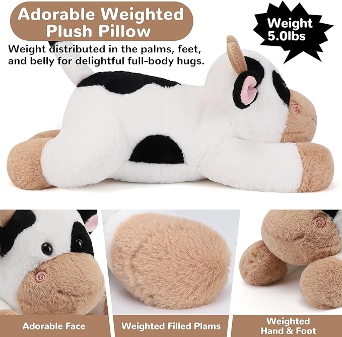 Cow Weighted Stuffed Animals - 28 Inch 5.0 Pounds Weighted Plushies Cow Stuffed Animals - Large Plush Pillow - Cute Plush Toys Gifts for Kids & Adults (28" 5.0 lbs)