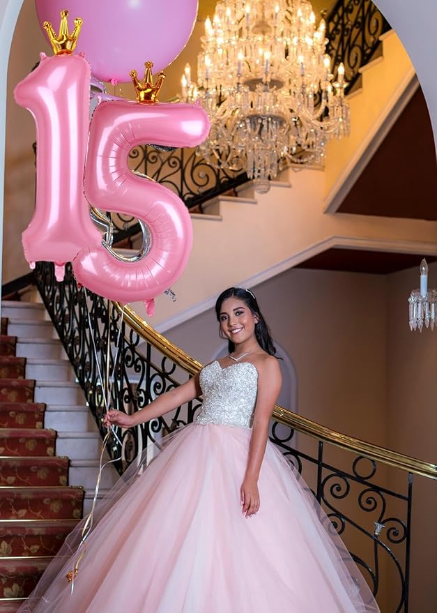 40 Inch Crown Pink Number 3 Balloon, Big Conjoined Baby Pink Foil Mylar Helium 3 Balloon for Girls 3rd Birthday Party Decorations Princess Theme Party Decorations Supplies Anniversary Decor