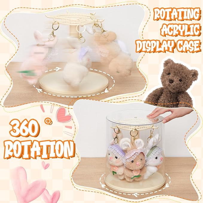 Weysat Rotating Doll Display Case, Clear Transparent 360° View Dustproof Showcase for 5.9-6.7 Inch Collectible Figures, Box Toys & Keychains (No Dolls)