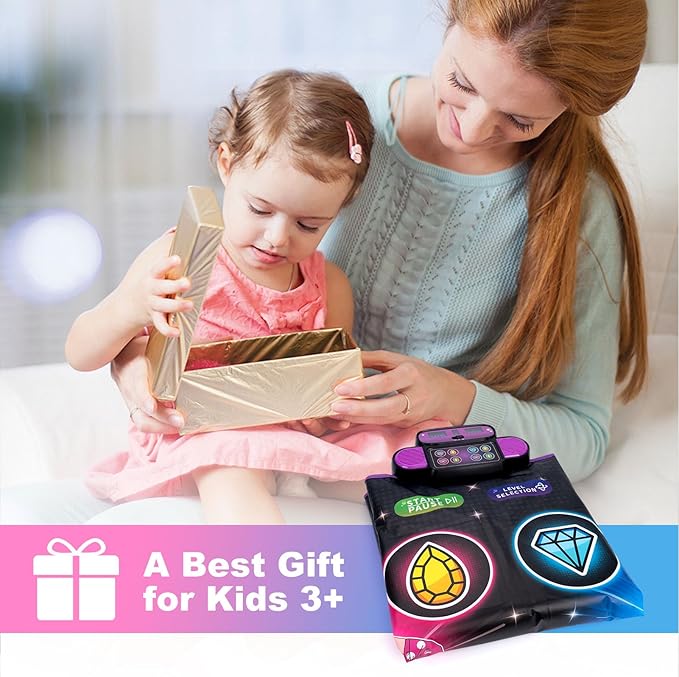 Dance Game Mat for Kids, Light Up Electronic Dance Pad with Single or Double Players Mode, 8 Key Dancing Toys Music Games with Wireless Bluetooth, Challenging Levels for Kids