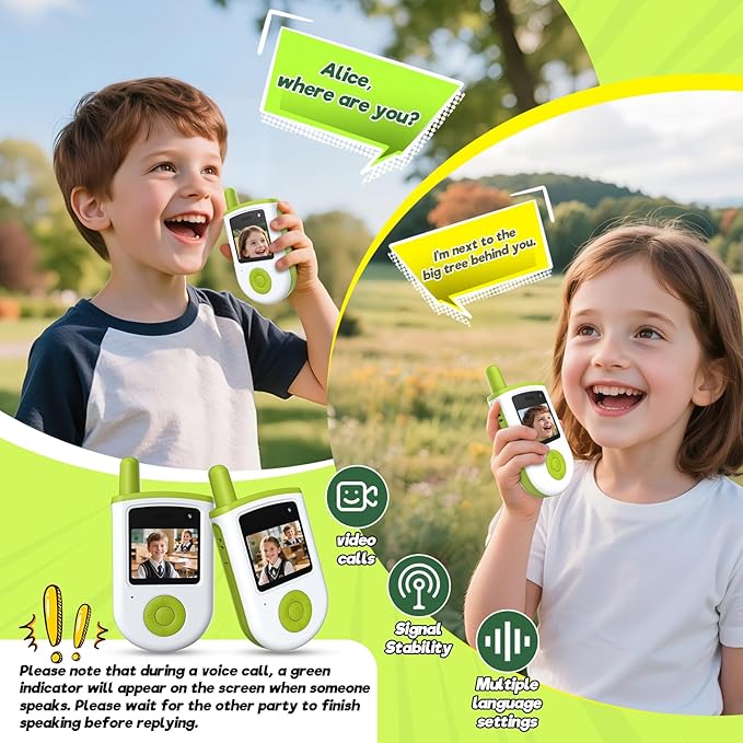 Video Walkie Talkies for Kids,2 Pack Rechargeable Kids Walkie Talkies with Video Call & Camera,Send Photos/Text,3 Mini Games & 1000ft Range, Camping, Birthday,Hiking Gift for 3-12 Year Old Boys Girls