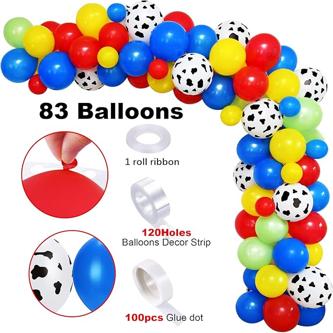 Golray 91Pcs Farm Animals Party Decorations Supplies, Farm Barn Animal Backdrop Farmhouse Decor Tablecloth Cow Print Horse Balloon Arch Garland Kit 1st Baby Shower Birthday Party Supply for Kids Girls