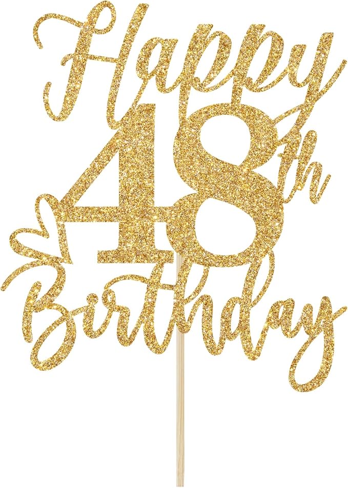 Happy 48th Birthday Cake Topper, 48th Birthday Decorations, Cheers to 48 Years, Hello 48, 48th Happy Birthday Party Supplies Gold Glitter