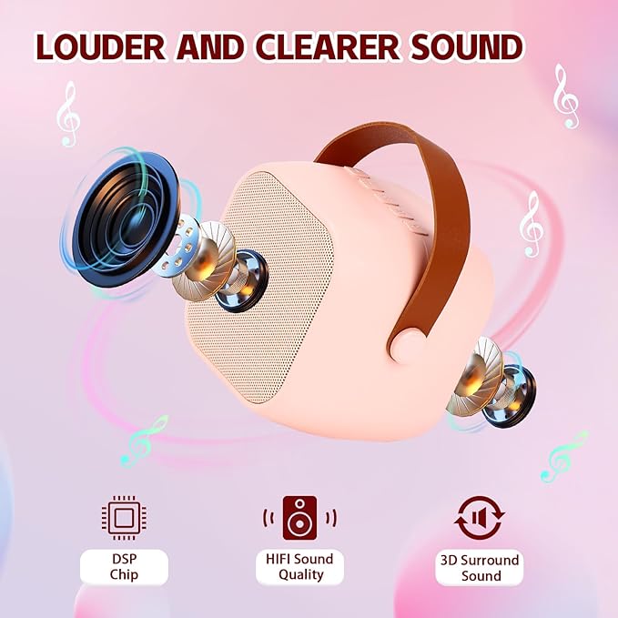 Mini Karaoke Machine for Kids Adults, Christmas Birthday Gift for Girls Age 3-12, Portable Bluetooth Karaoke Speaker with 2 Wireless Microphone, Girls Toys for 4, 5, 6, 7, 8, 9, 10, 11, 12+ Years Old