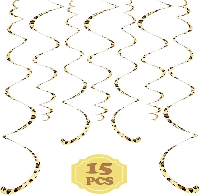 Boao 15 Pcs Cheetah Party Supplies Leopard Hanging Swirls Whirls Animal Print Party Decorations Cheetah Whirls for Birthday Baby Shower Jungle Animal Themed Graduation Wedding Celebration (Brown)