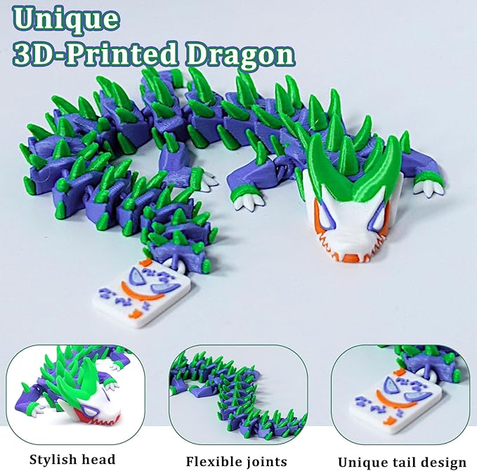 3D Printed Dragon,3D Printed Dragon Model,Flexible Articulated 3D Dragon Fidget Toy,Unique 3D Printed Animals Gift and Desktop Decoration (Green-10 inch).