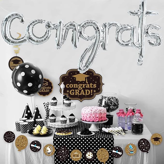 TONIFUL Congrats Balloons - 45 Inch Silver Congrats Foil Balloons Banner Reusable Material for 2026 Graduation Party Graduate Congratulations Class of 2026 Congrats Grad Decorations Supplies