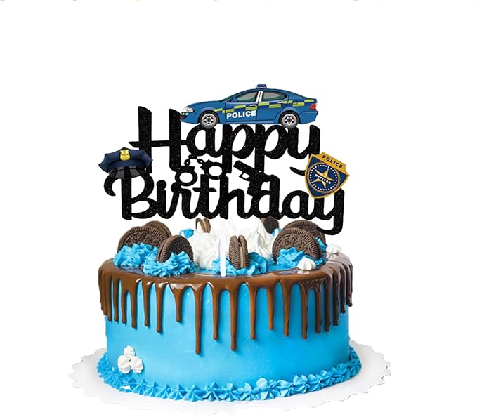 Police Birthday Party Supplies Police Party Decorations Include HAPPY BIRTHDAY Banner Balloons Cake Topper Cupcake Toppers Spirals Background Police Birthday Party Decorations