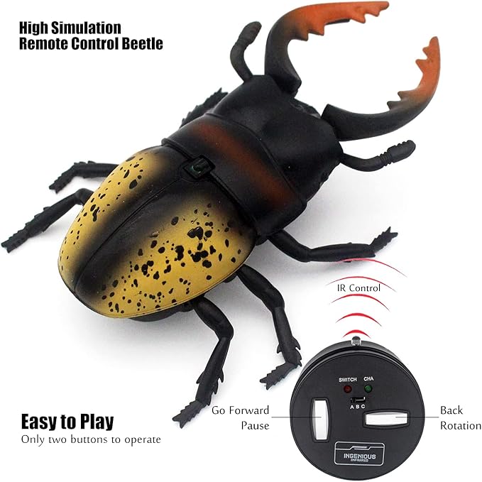 Tipmant RC Beetle Remote Control Insects Realistic Electronic Simulation Climber Animal Prank Toy Vehicle Kids Birthday Gifts (Yellow)