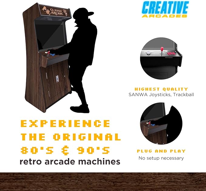 Creative Arcades Full-Size Commercial Grade Cabinet Arcade Machines | Stools Included | Slim Woodgrain Edition | 32" Screen (3500 Games (Slim 2-Player), Black Dark Walnut)