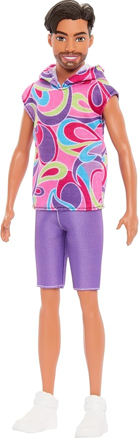 Barbie Fashionistas Ken Doll #227 with Look Inspired by The Totally Hair Look, Brunette with Short Beard & Slender Body Type, 65th Anniversary Collectible